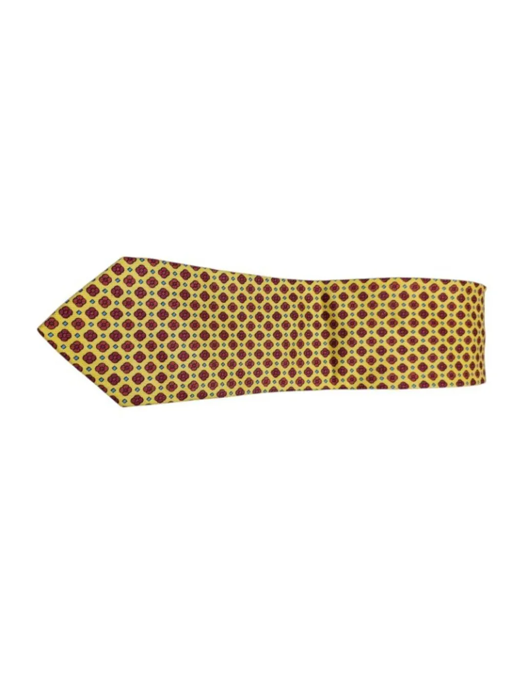 Vintage Burberrys of London 100% Silk Yellow Red Medallion Necktie Italy